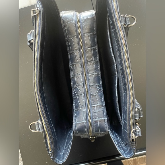 Coach - Navy Leather Croc Embossed Brooklyn Carryall Handbag - Picture 6 of 15